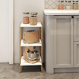 Aden 3 Katlı Beyaz Ahşap Köşe Sehpası / Çok Amaçlı Dekoratif Raf, Saksı Standı, Çiçeklik