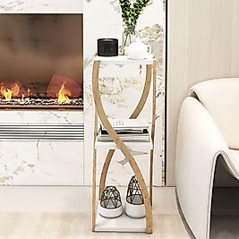 Bukle Beyaz 3 Katlı Ahşap Sehpa / Dekoratif Raf & Çok Amaçlı Kullanım