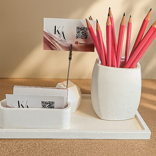 Beyaz Beton Dekoratif 4 Parça Set  Ofis Seti