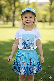 Elsa Mavi Şapkalı Etekli Bayramlık Çocuk Takım