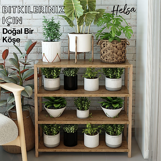 Helsa 4 Katlı Ahşap / Dekoratif Raf / Çok Amaçlı Kullanım (Atlantik Çam)