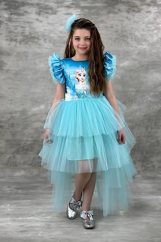 Elsa Turkuaz Katkat Kuyruklu Tarz Çocuk Abiye