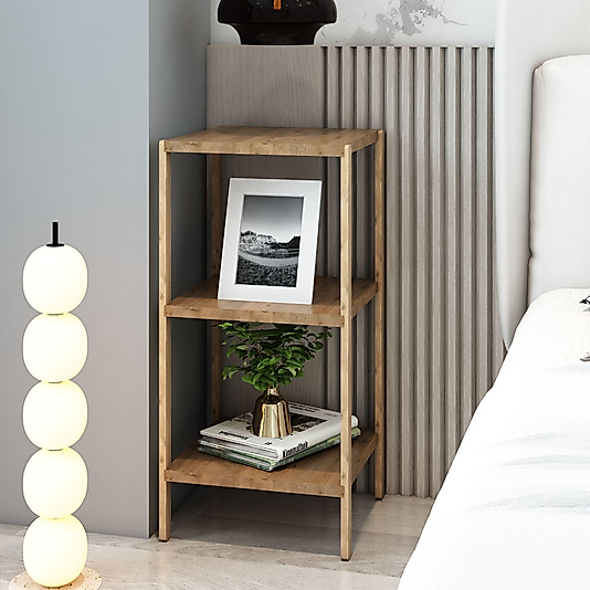 Aden 3 Katlı Atlantik Çam Ahşap Köşe Sehpası / Çok Amaçlı Dekoratif Raf, Saksı Standı, Çiçeklik
