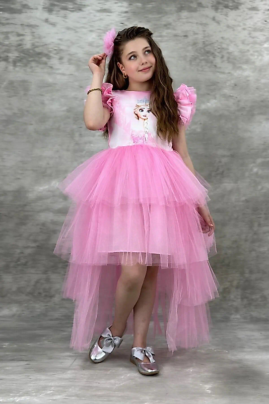 Elsa Pembe Katkat Kuyruklu Tarz Çocuk Abiye