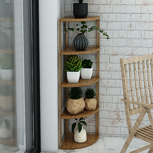 Zümrüt Üçgen 5 Raflı Ahşap Sehpa / Dekoratif Raf / Çok Amaçlı Kullanım ( Atlantik Çam )
