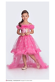 Elsa Pembe Simli Kuyruklu Tarz Parti Elbise Çocuk Abiye Elbisesi