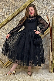 Çantalı Dantelli Tarz Siyah Çocuk Abiye 10/13 Yaş Arası