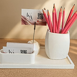 Beyaz Beton Dekoratif 4 Parça Set  Ofis Seti