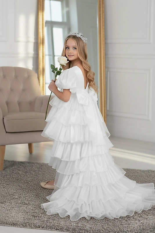 Rüya Model Taçlı Kuyruklu Beyaz Çocuk Abiye