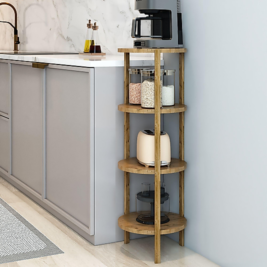 Miray Yuvarlak 4 Raflı Ahşap Sehpa / Dekoratif Raf / Çok Amaçlı Kullanım ( Atlantik Çam )