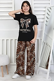 Leopar Desenli Alt-Üst Günlük Bayramlık Çocuk Takım 6/14 Yaş Arası