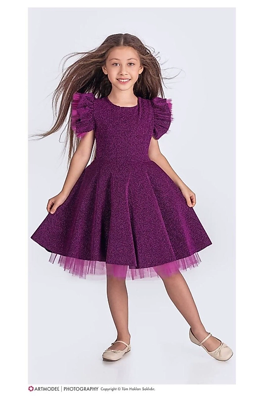 Abiye Kids Mor Simli Tarz Çocuk Abiye Elbise