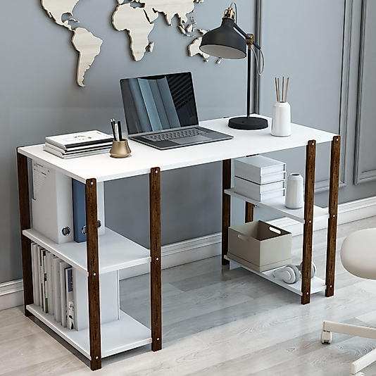 Vera Çalışma Masası / Kitaplıklı Ders, Bilgisayar Masası / Çift Yönlü Kullanım ( Beyaz )