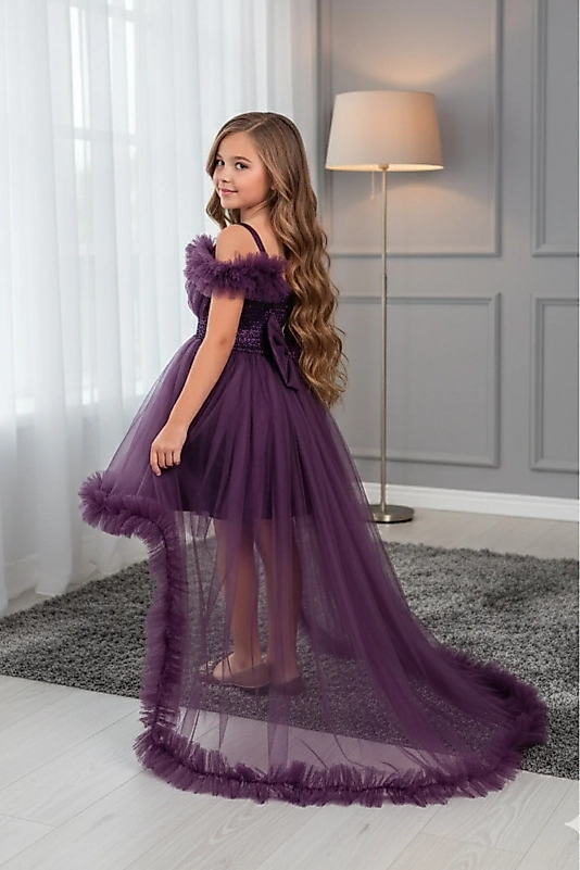 Kuyruklu Tüllü Tarz Mürdüm Çocuk Abiye GarsonBoy