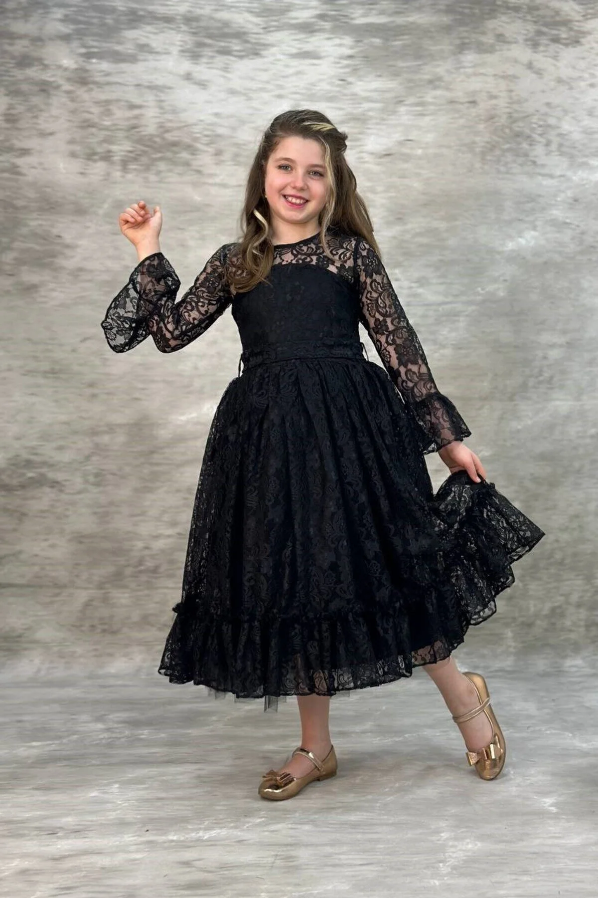 Dantelli Siyah Çocuk Abiye