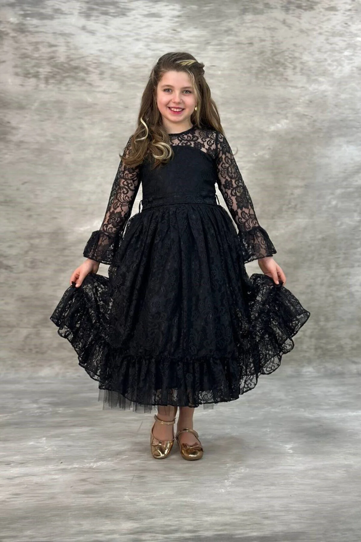 Dantelli Siyah Çocuk Abiye