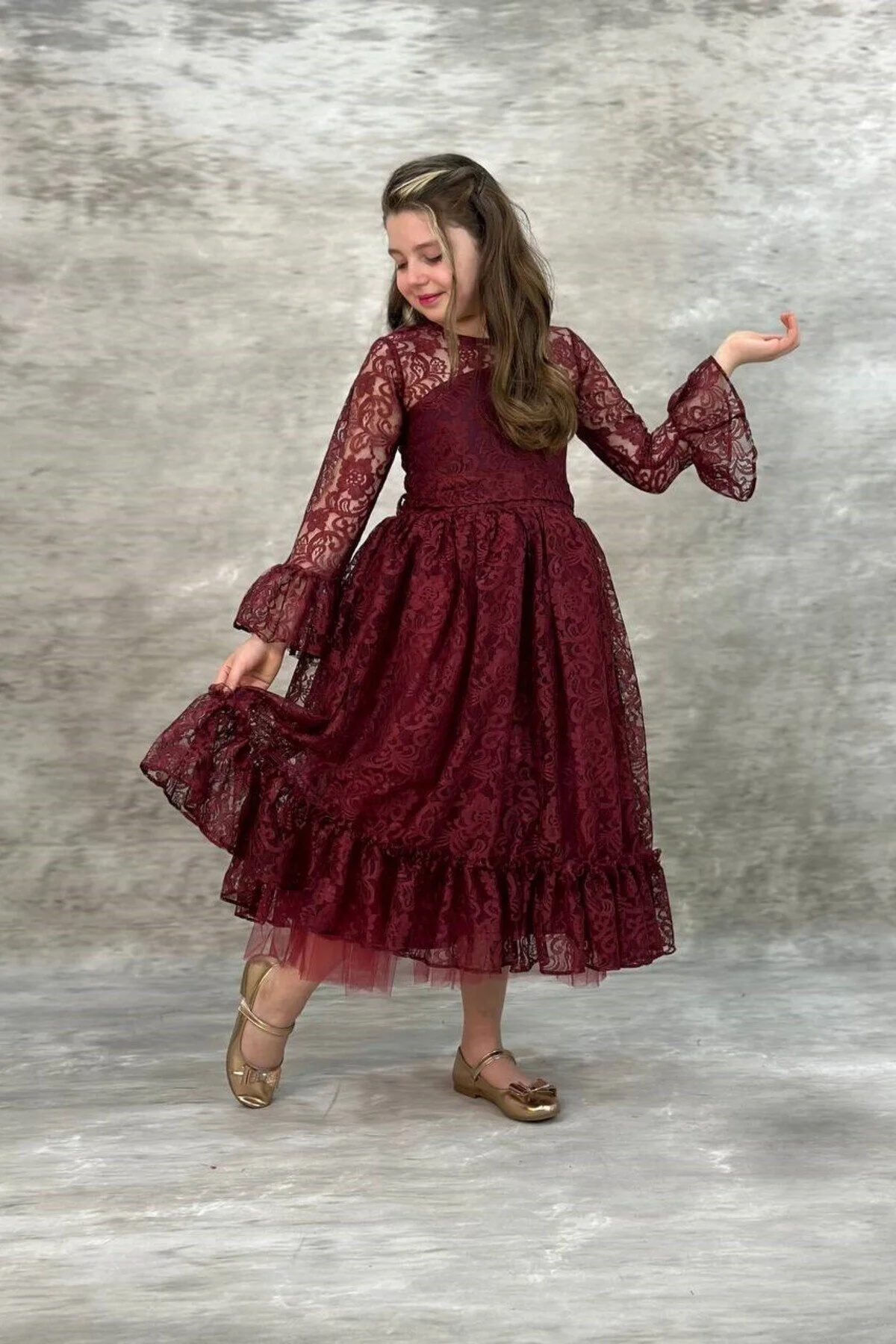 Bordo Çocuk Abiye Elbise