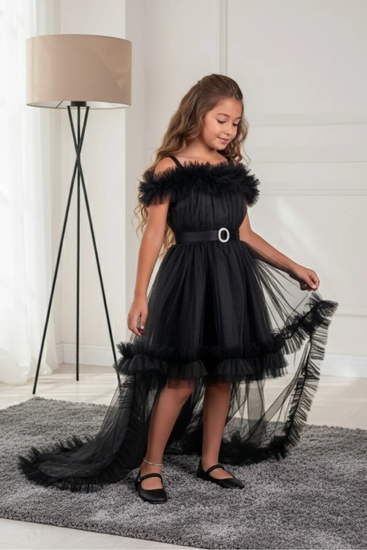 Kuyruklu Tüllü Tarz Siyah Çocuk Abiye GarsonBoy