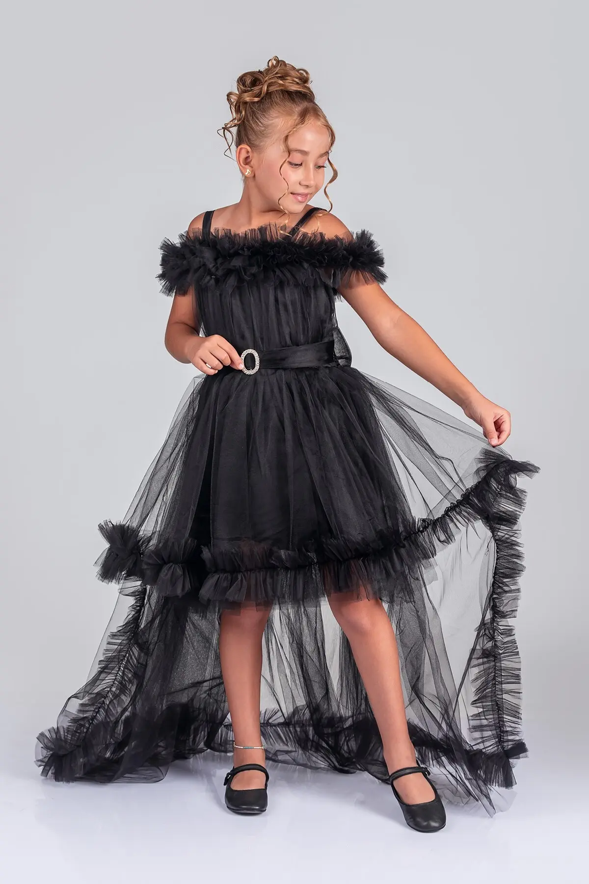 Kuyruklu Tüllü Tarz Siyah Çocuk Abiye GarsonBoy