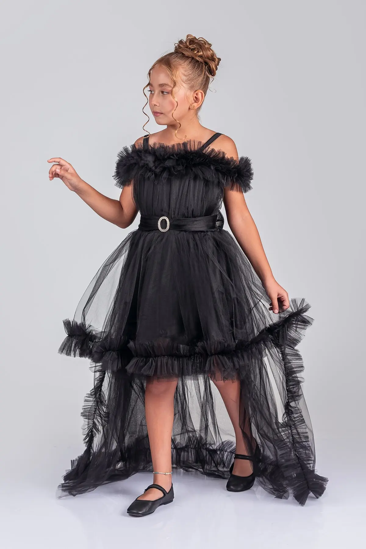 Kuyruklu Tüllü Tarz Siyah Çocuk Abiye GarsonBoy