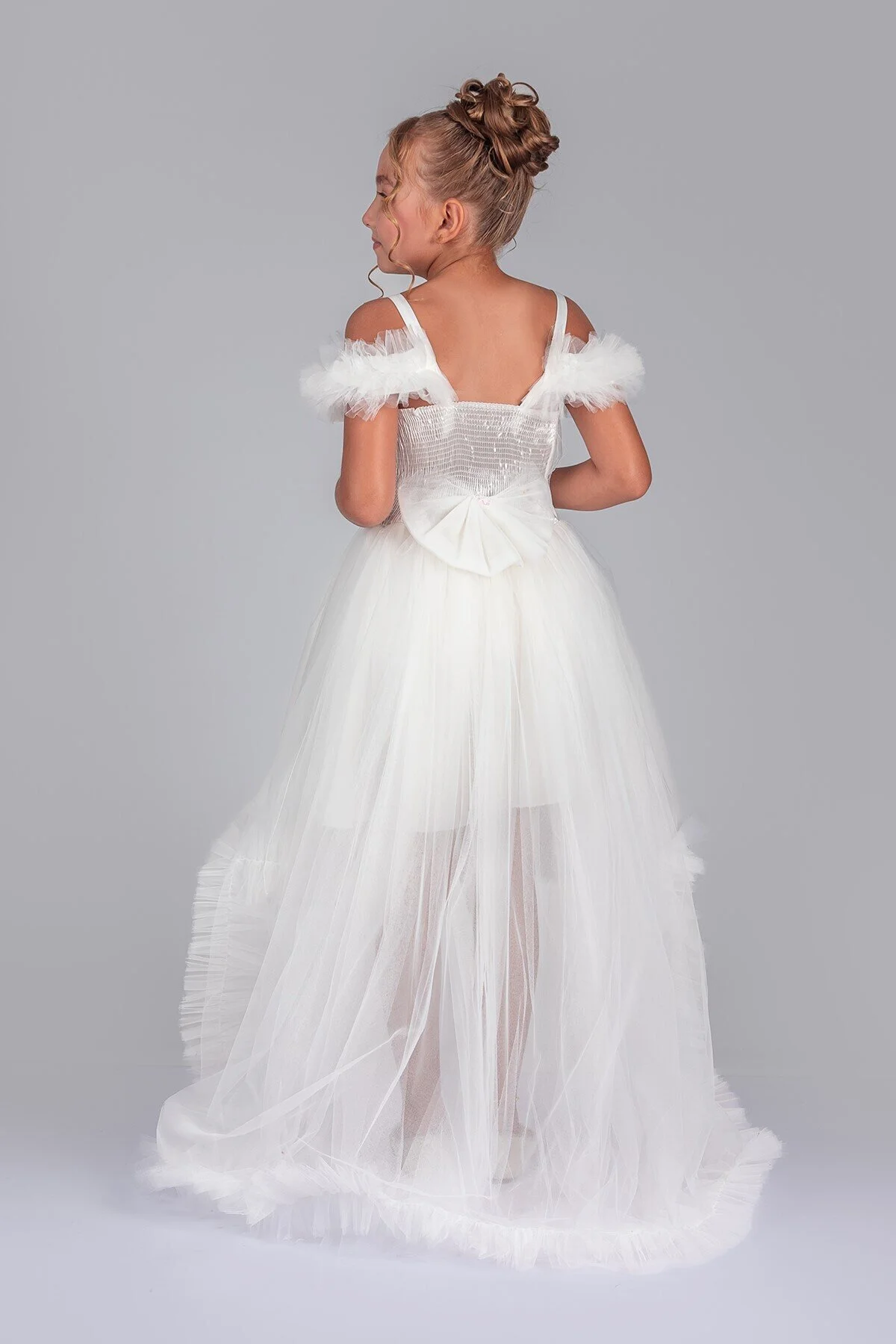 Kuyruklu Tüllü Tarz Beyaz Çocuk Abiye GarsonBoy