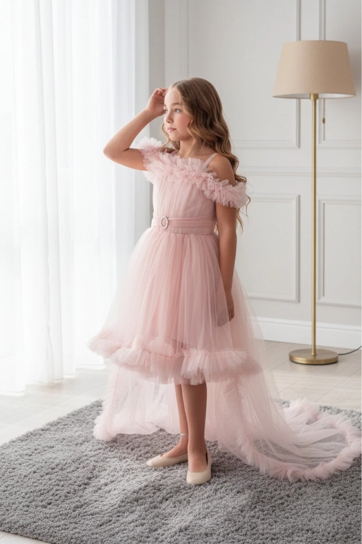 Kuyruklu Tüllü Tarz Pudra Çocuk Abiye GarsonBoy