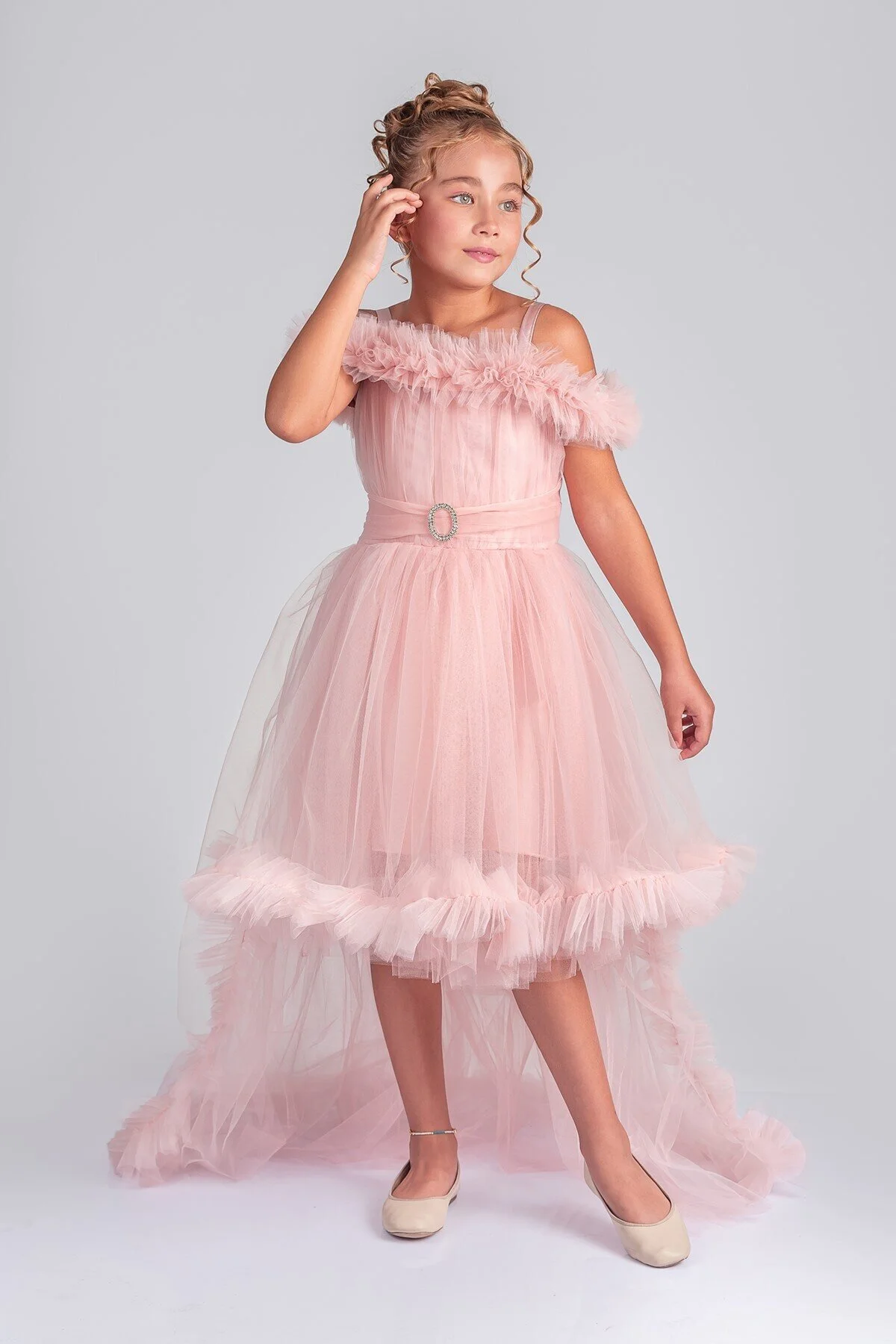 Kuyruklu Tüllü Tarz Pudra Çocuk Abiye GarsonBoy