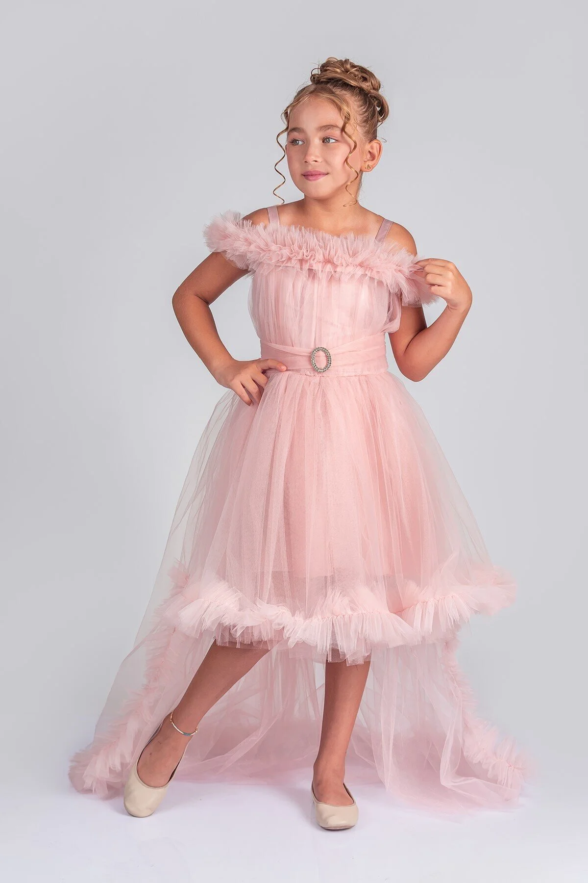 Kuyruklu Tüllü Tarz Pudra Çocuk Abiye GarsonBoy