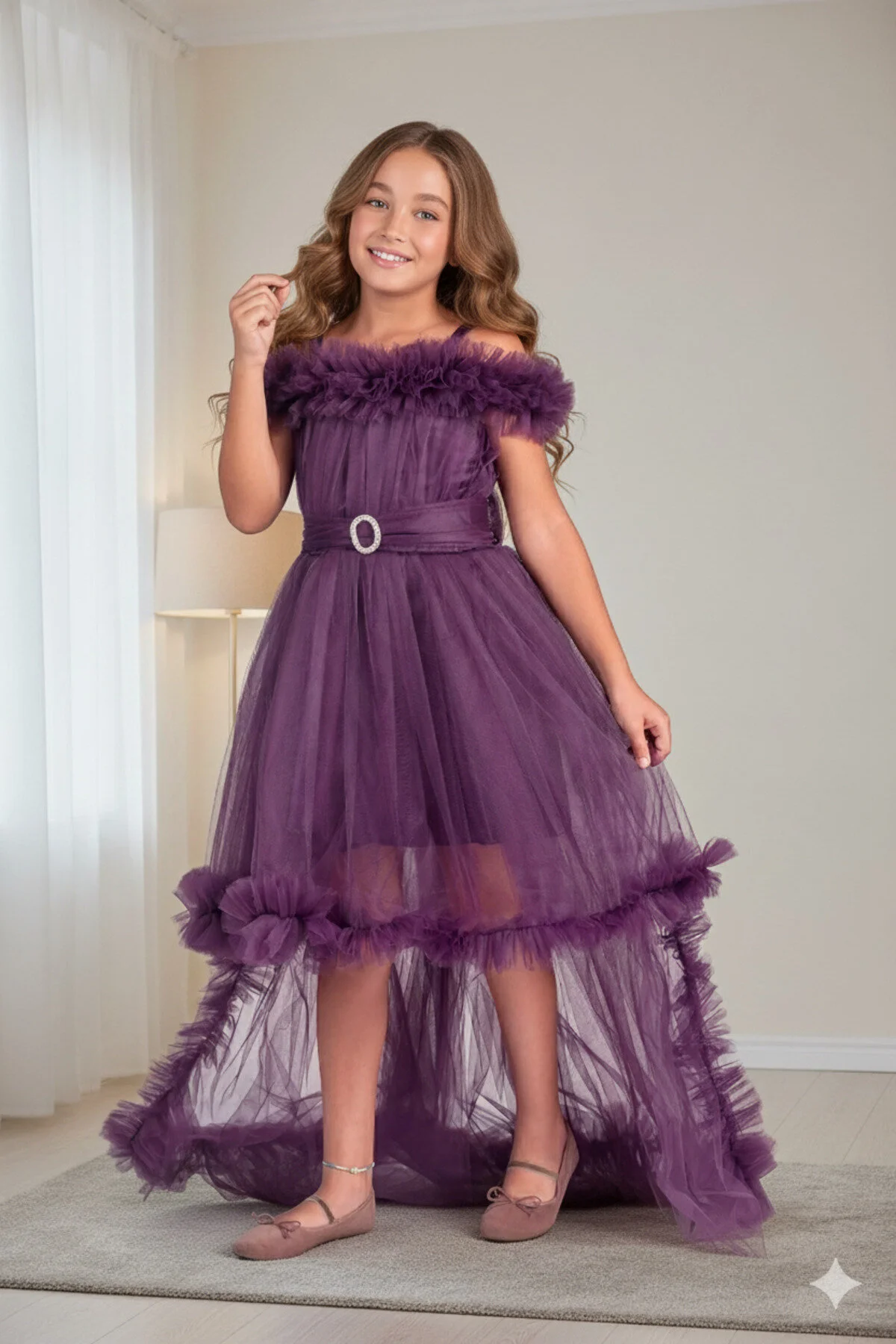 Kuyruklu Tüllü Tarz Mürdüm Çocuk Abiye GarsonBoy