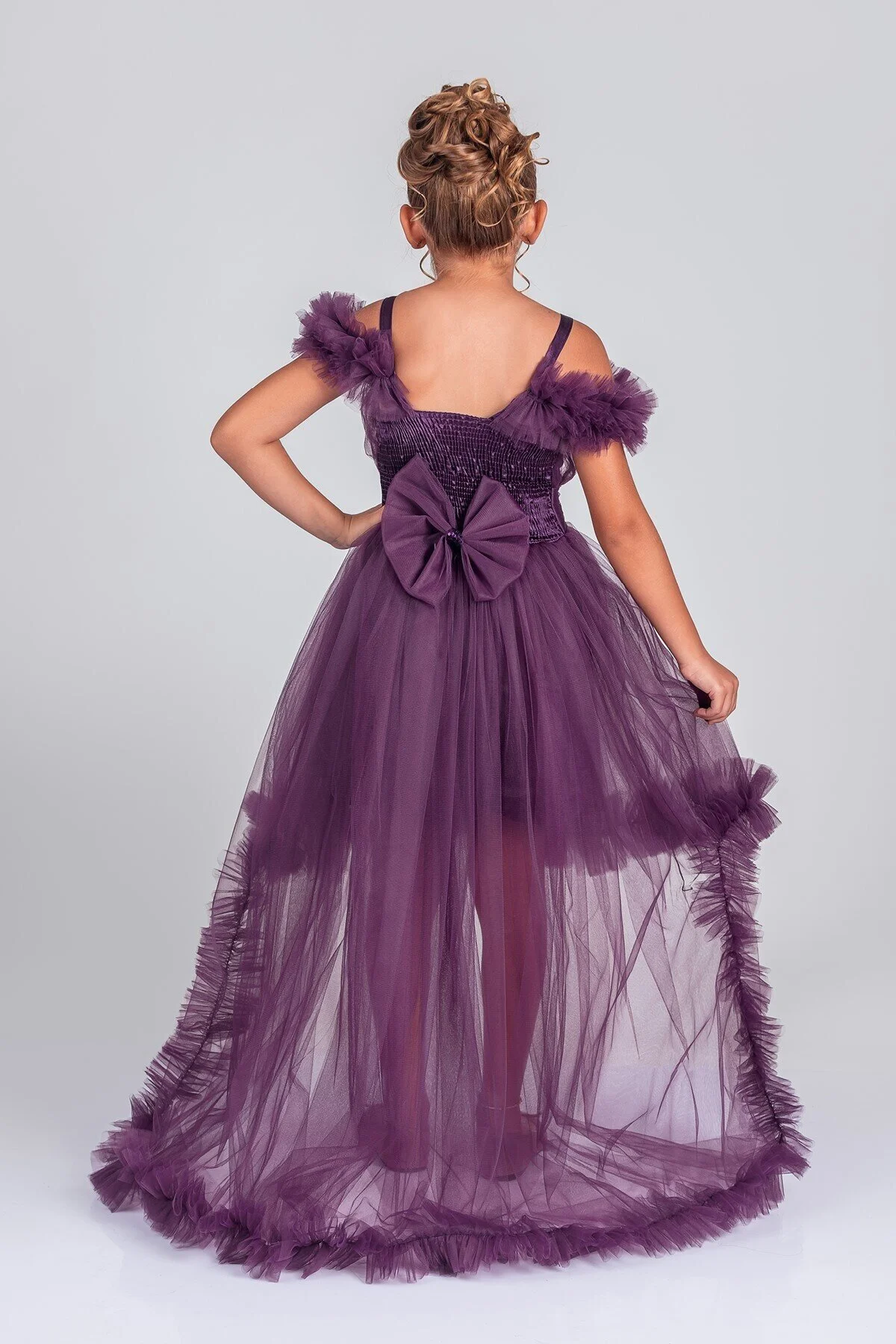 Kuyruklu Tüllü Tarz Mürdüm Çocuk Abiye GarsonBoy