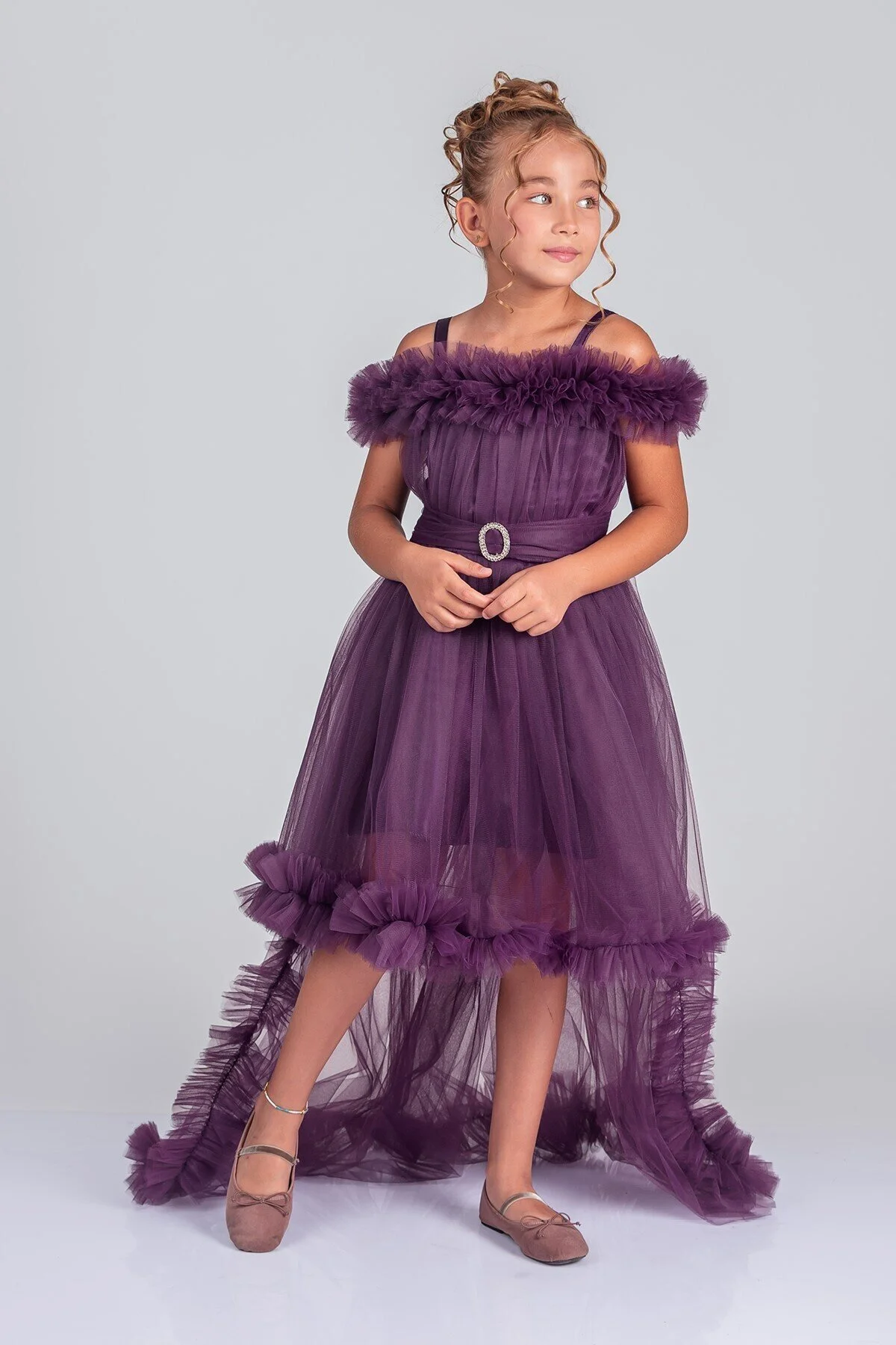 Kuyruklu Tüllü Tarz Mürdüm Çocuk Abiye GarsonBoy