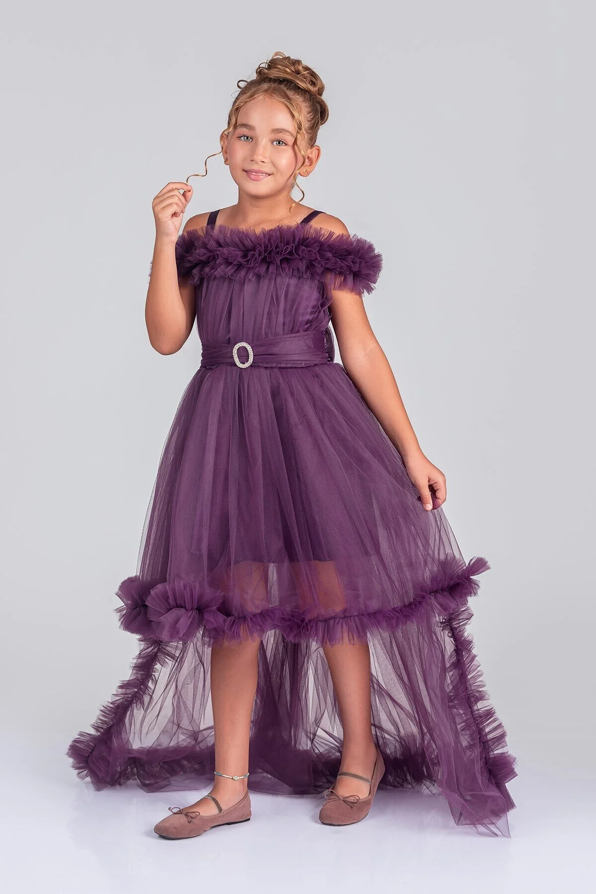 Kuyruklu Tüllü Tarz Mürdüm Çocuk Abiye GarsonBoy