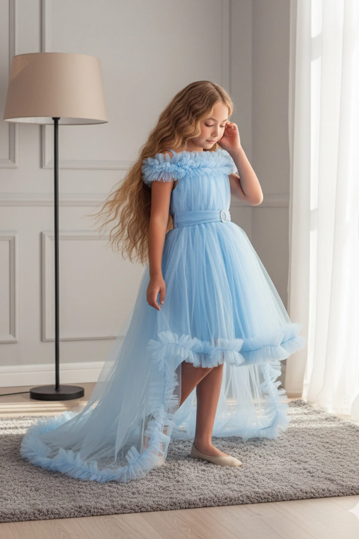 Kuyruklu Tüllü Tarz Mavi Çocuk Abiye GarsonBoy