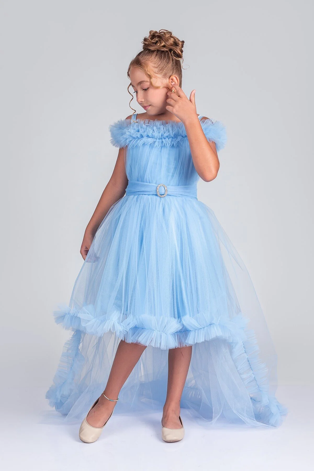 Kuyruklu Tüllü Tarz Mavi Çocuk Abiye GarsonBoy