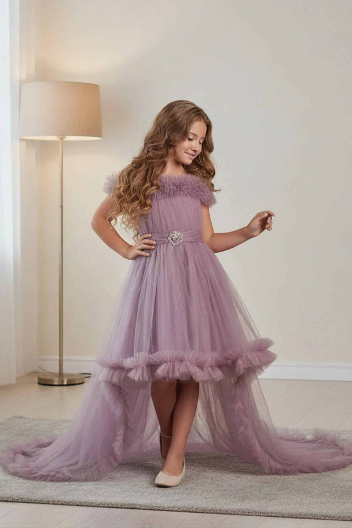 Kuyruklu Tüllü Tarz Lila Çocuk Abiye GarsonBoy