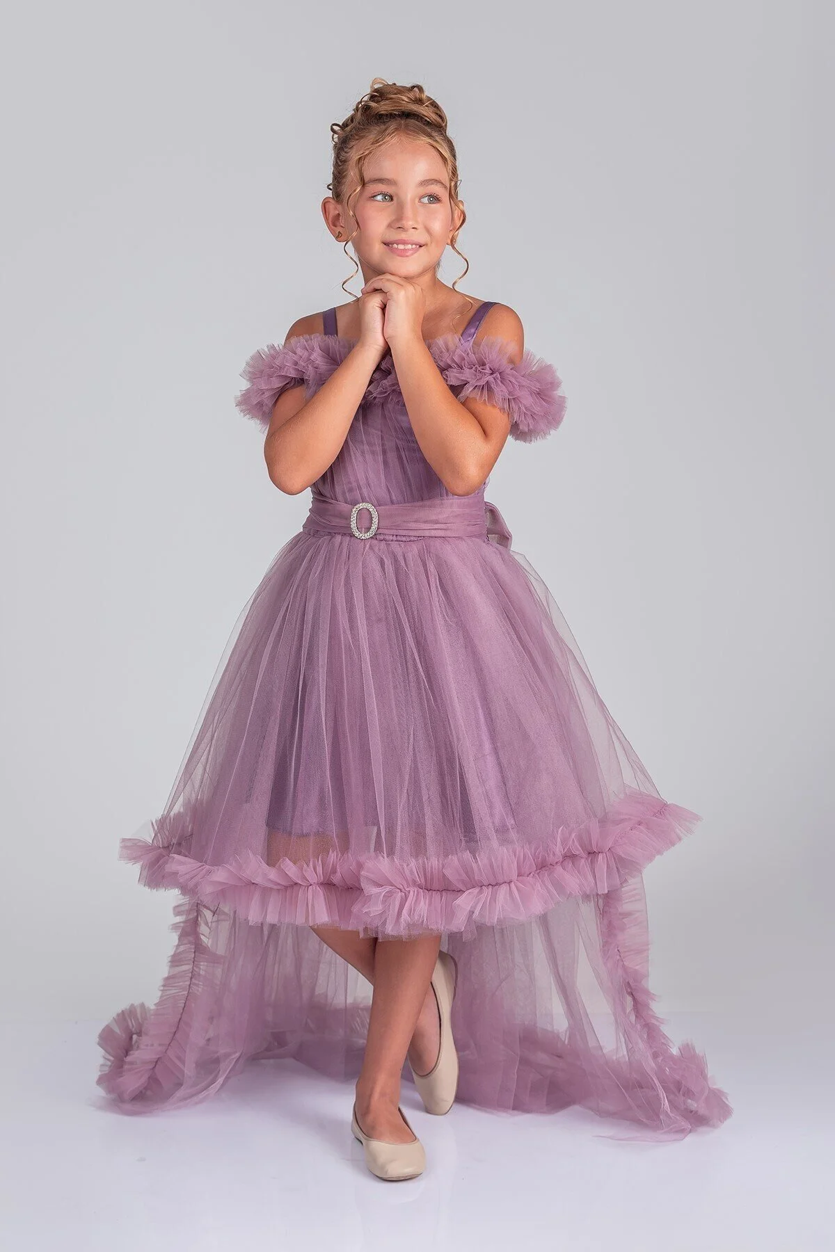 Kuyruklu Tüllü Tarz Lila Çocuk Abiye GarsonBoy