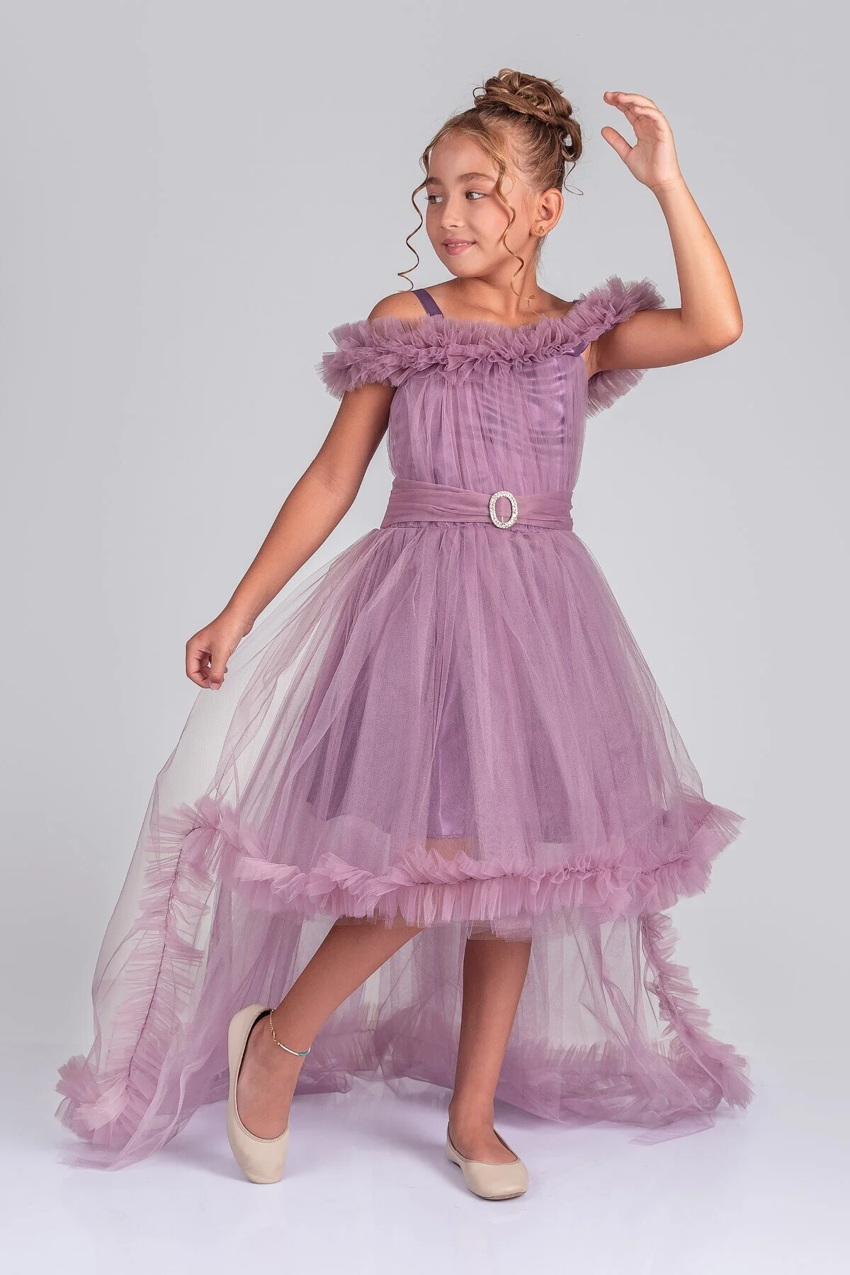 Kuyruklu Tüllü Tarz Lila Çocuk Abiye GarsonBoy