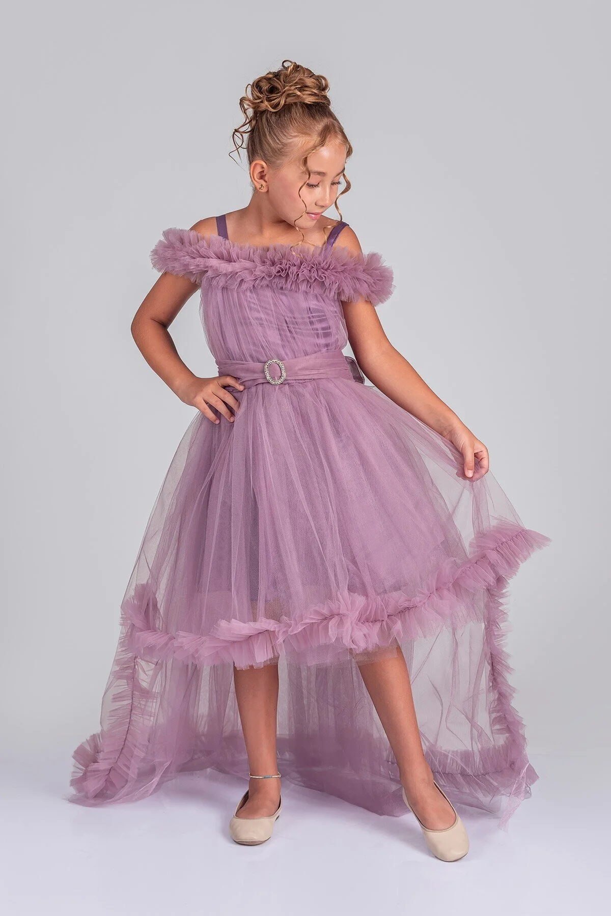 Kuyruklu Tüllü Tarz Lila Çocuk Abiye GarsonBoy