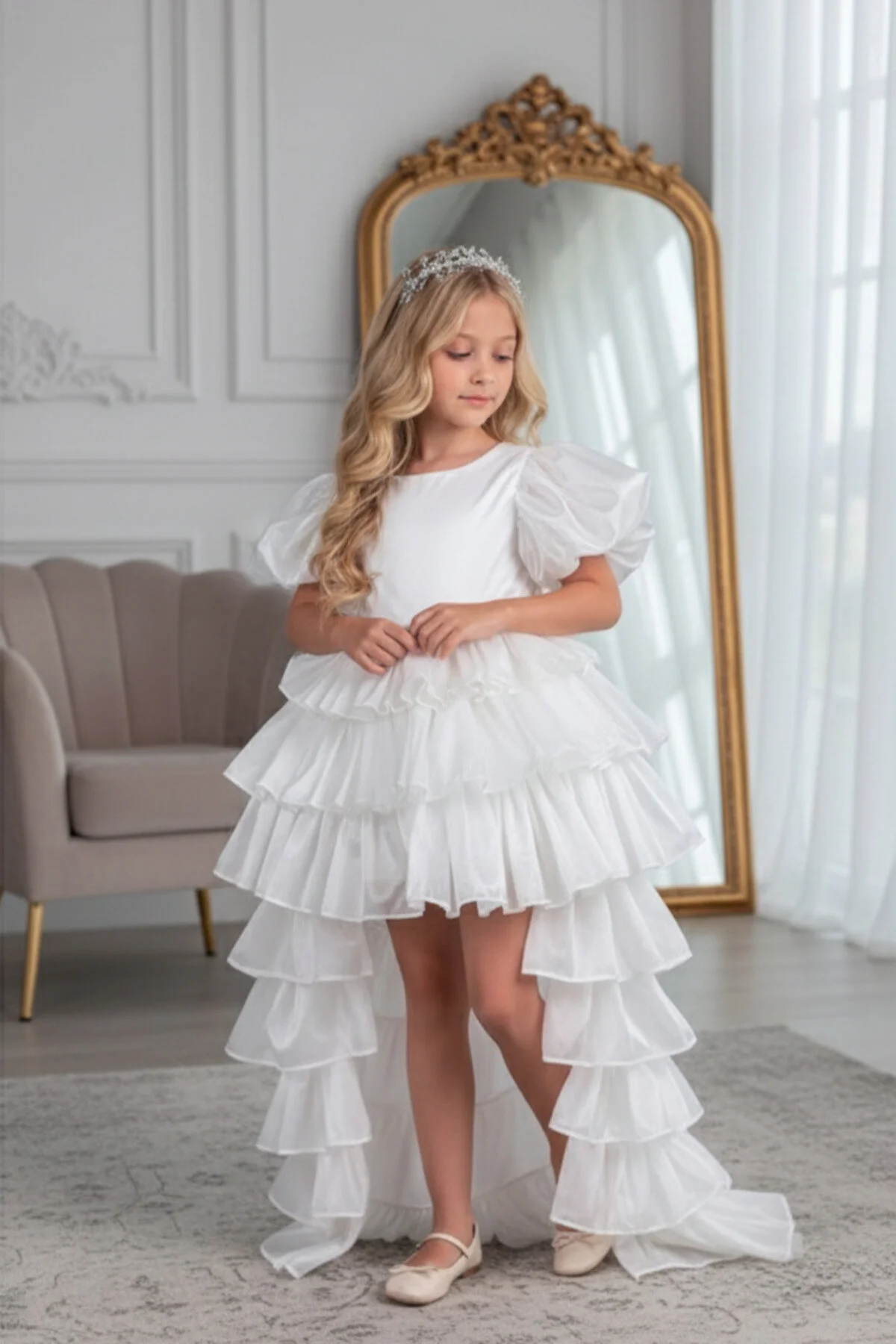 Rüya Model Taçlı Kuyruklu Beyaz Çocuk Abiye Kids