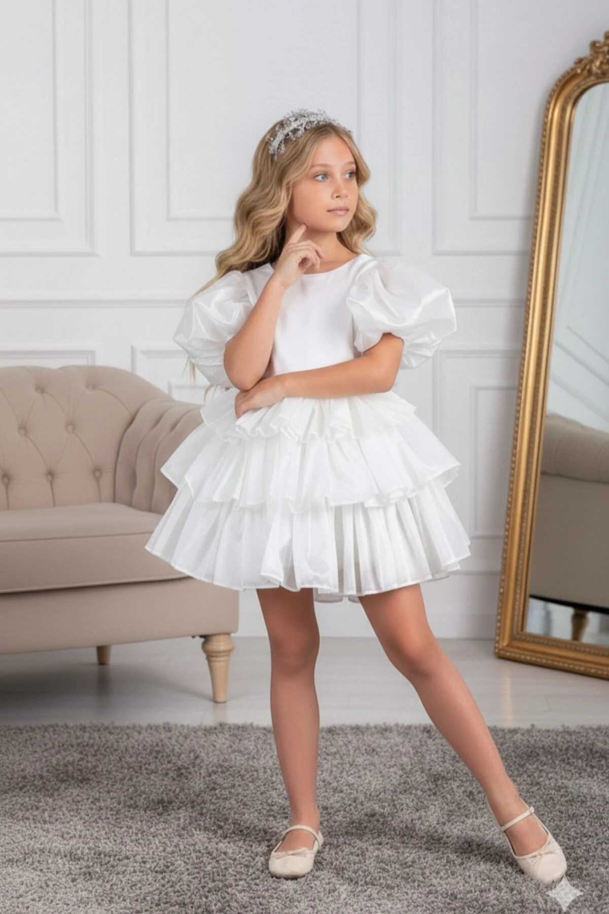 Rüya Model Taçlı Kuyruklu Beyaz Çocuk Abiye Kids