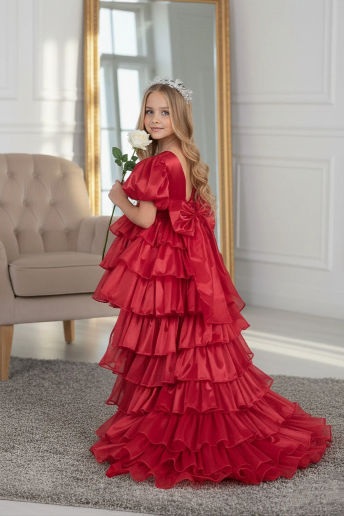 Rüya Model Taçlı Kuyruklu Kırmızı Çocuk Abiye Kids