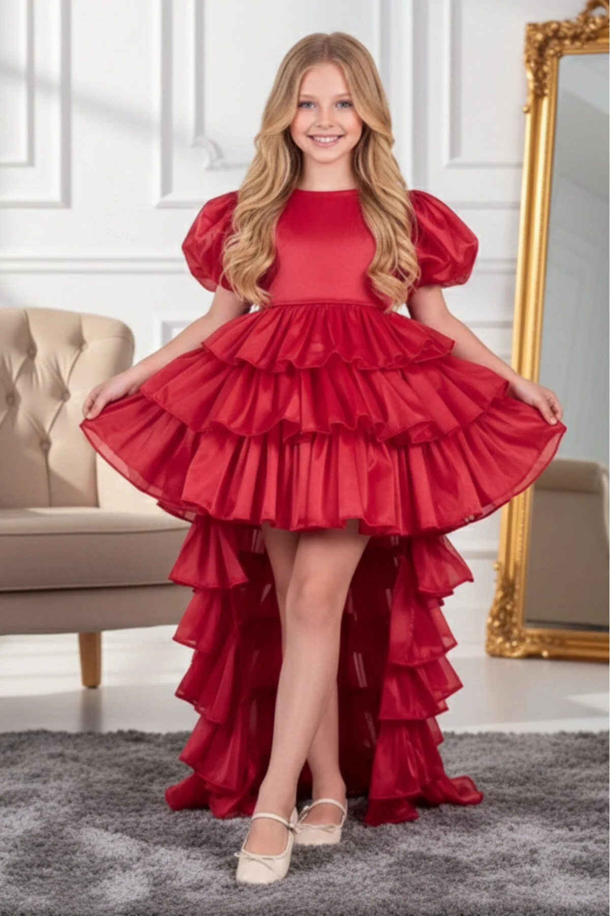 Rüya Model Taçlı Kuyruklu Kırmızı Çocuk Abiye Kids