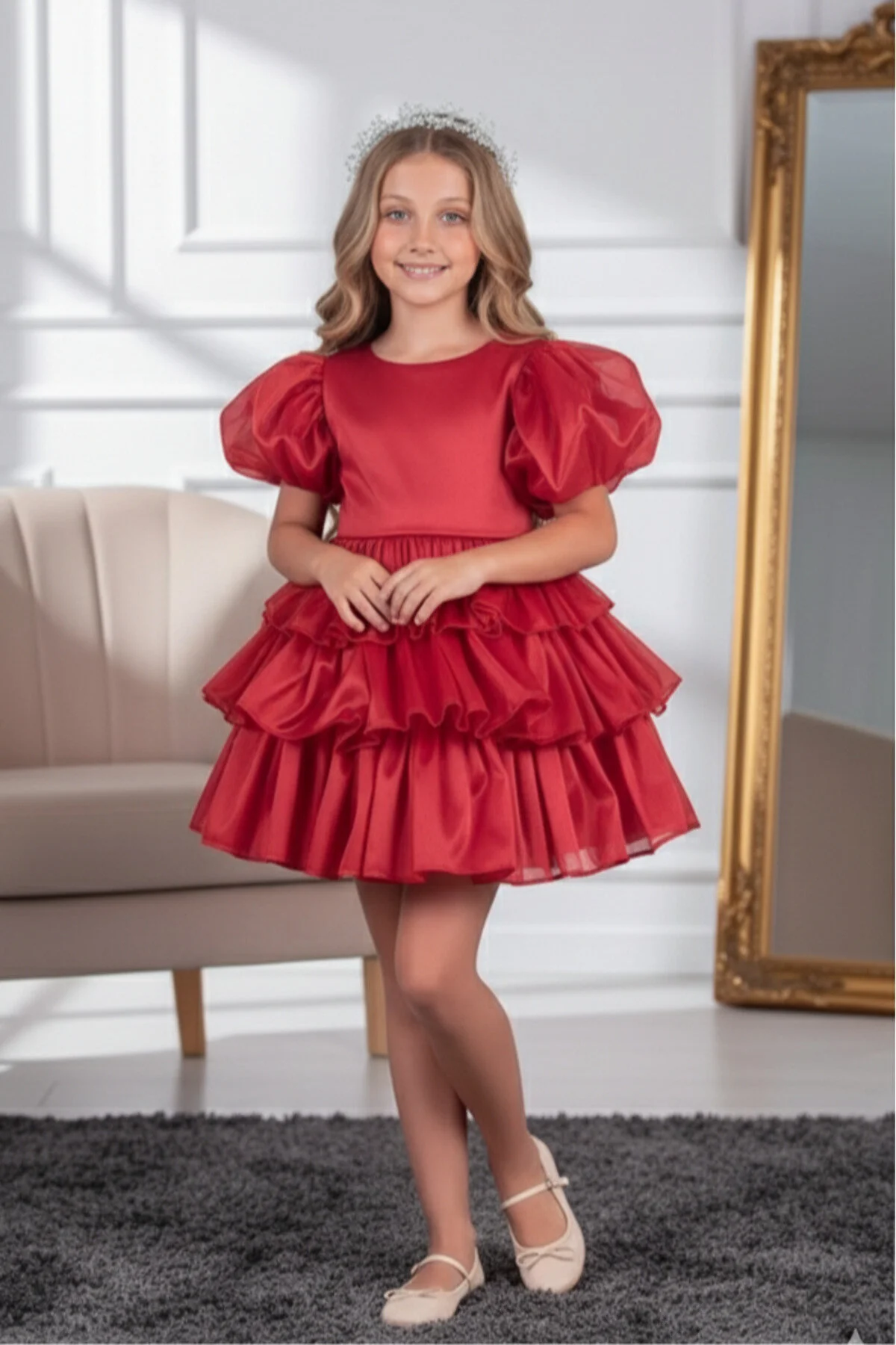 Rüya Model Taçlı Kuyruklu Kırmızı Çocuk Abiye Kids