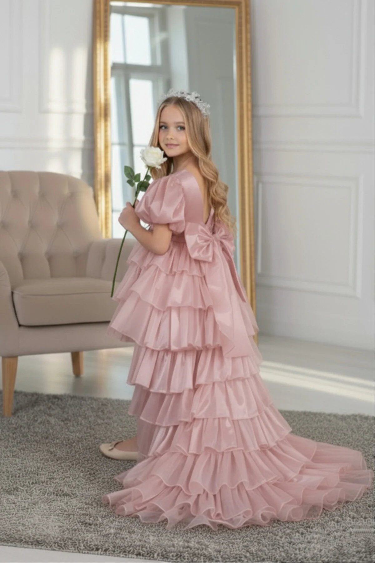 Rüya Model Taçlı Kuyruklu Pudra Çocuk Abiye Kids