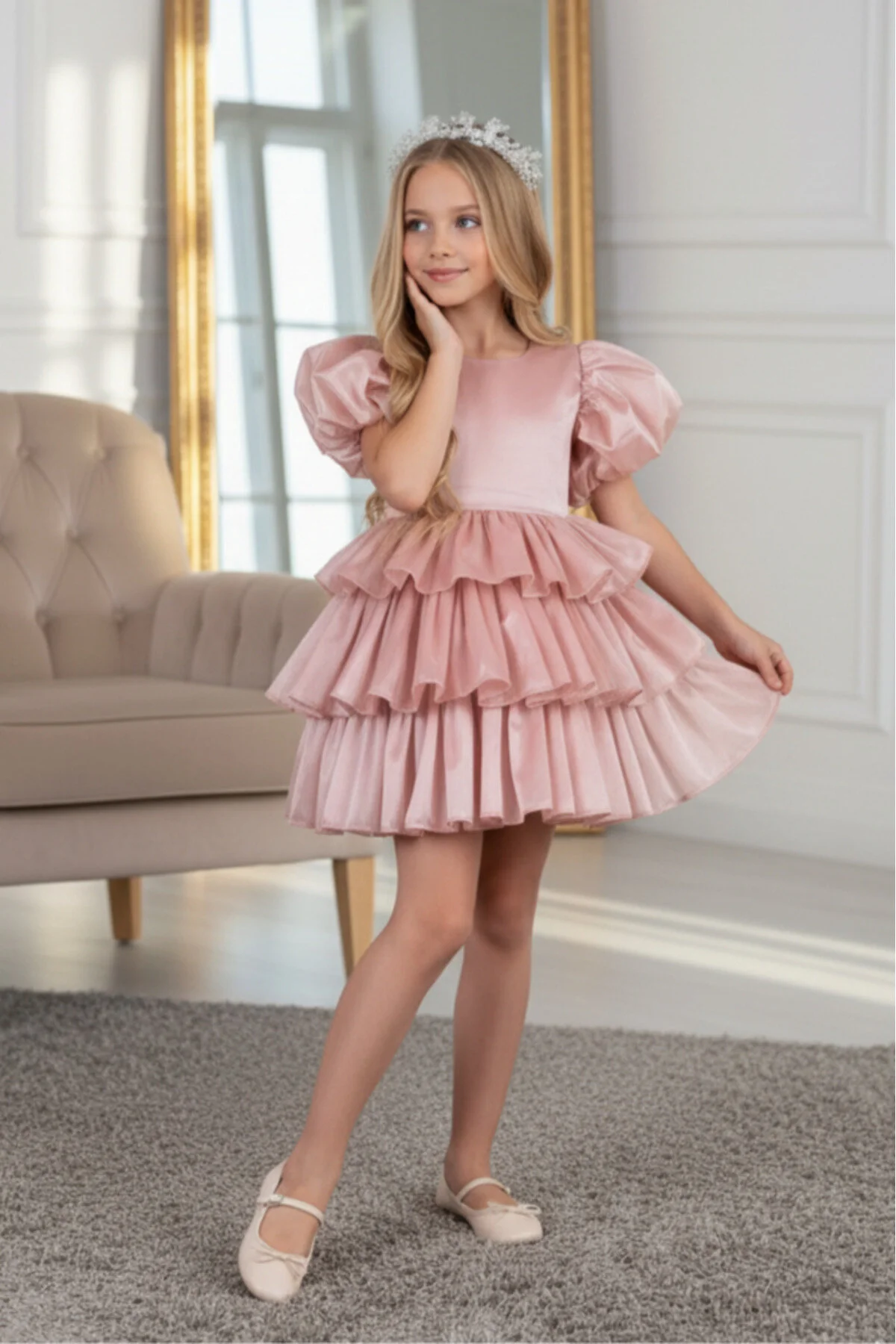 Rüya Model Taçlı Kuyruklu Pudra Çocuk Abiye Kids