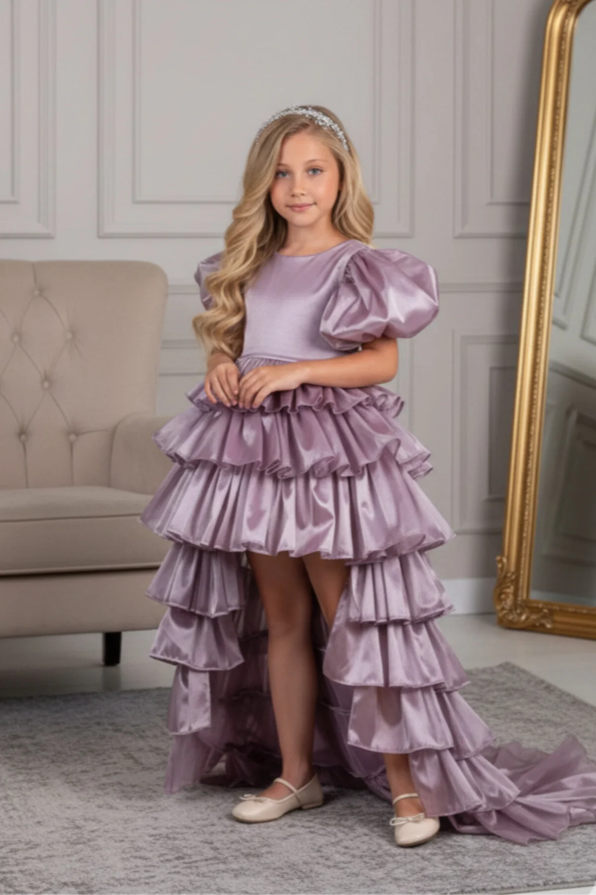 Rüya Model Taçlı Kuyruklu Lila Çocuk Abiye Kids