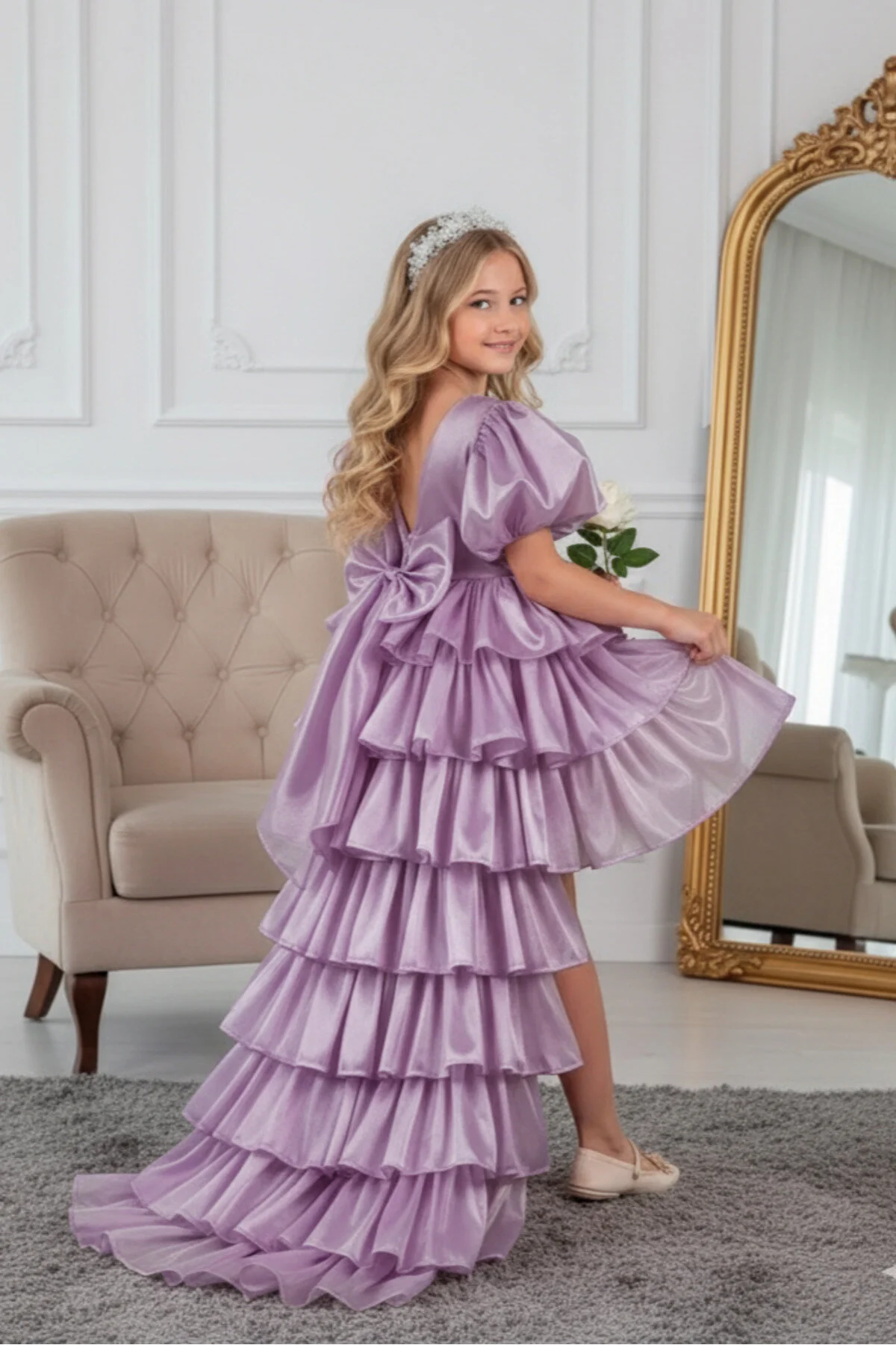 Rüya Model Taçlı Kuyruklu Lila Çocuk Abiye Kids