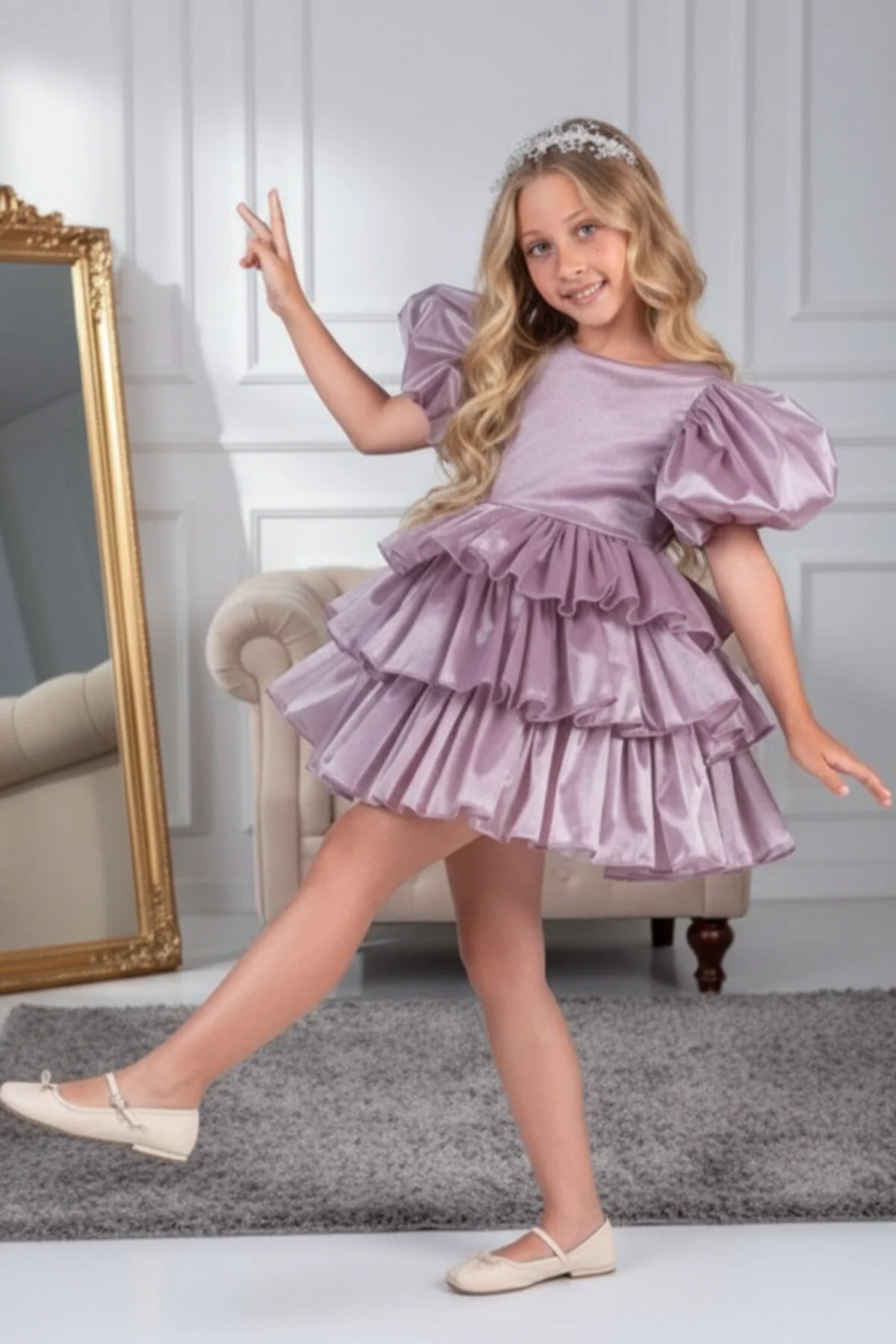 Rüya Model Taçlı Kuyruklu Lila Çocuk Abiye Kids