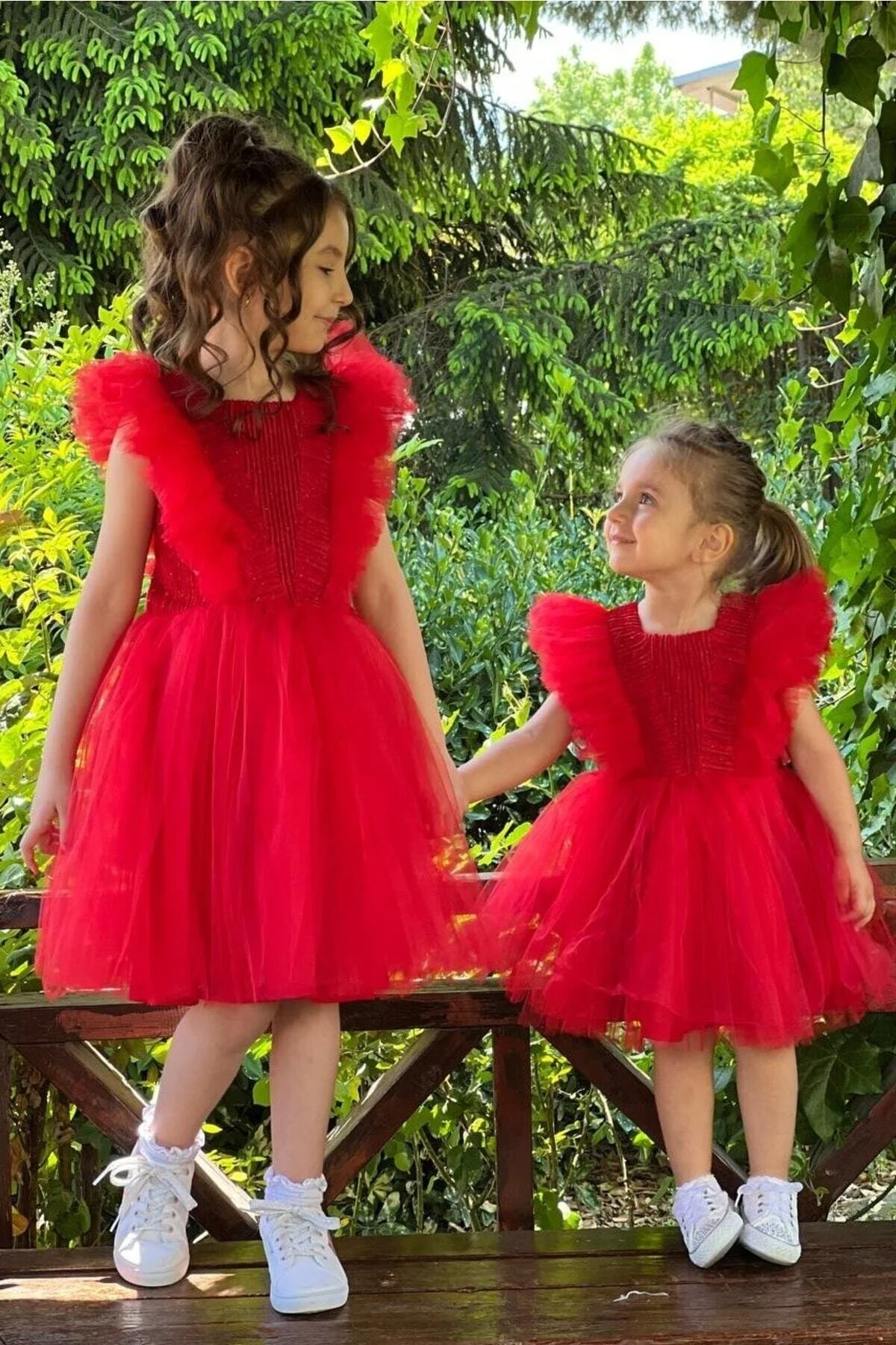 Kırmızı Simli Tüllü Çocuk Abiye