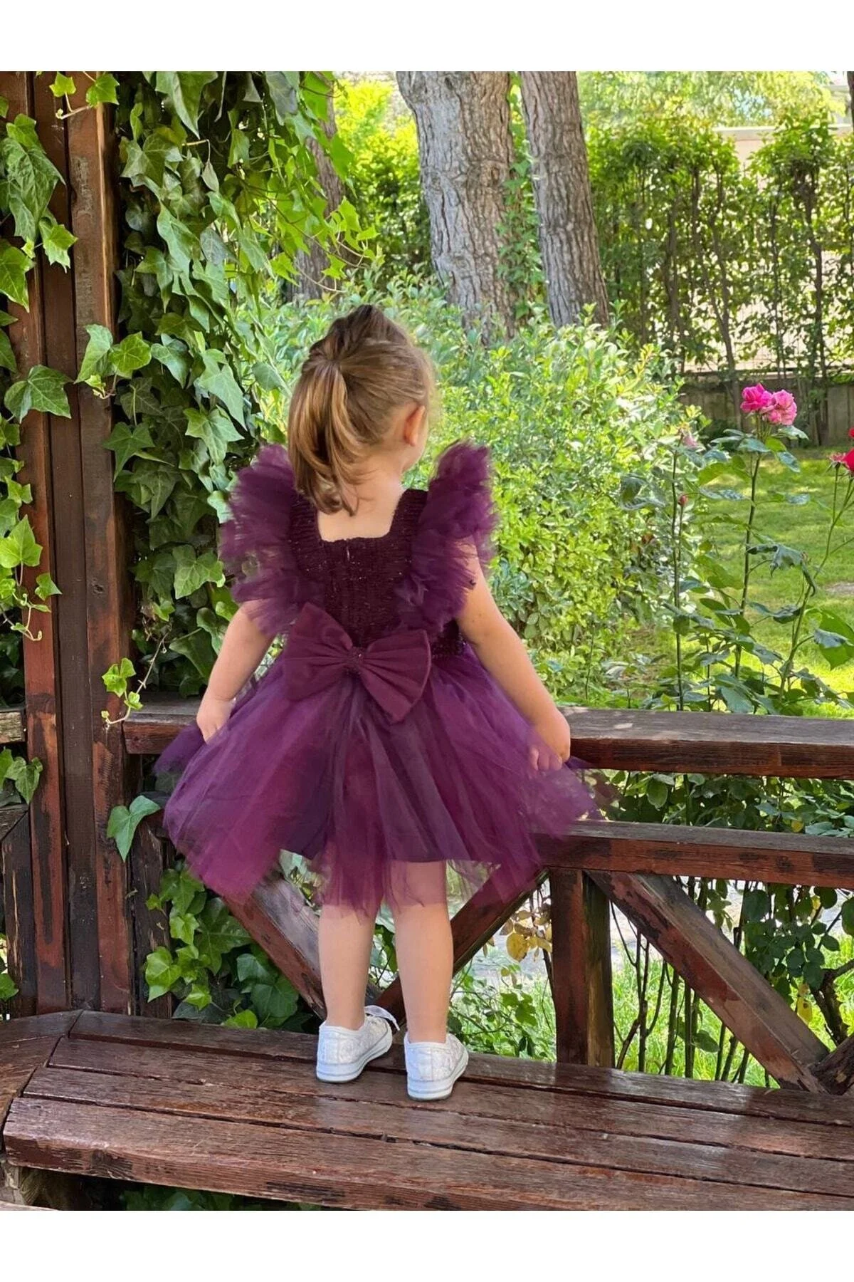 Bordo Simli Tüllü Çocuk Abiye